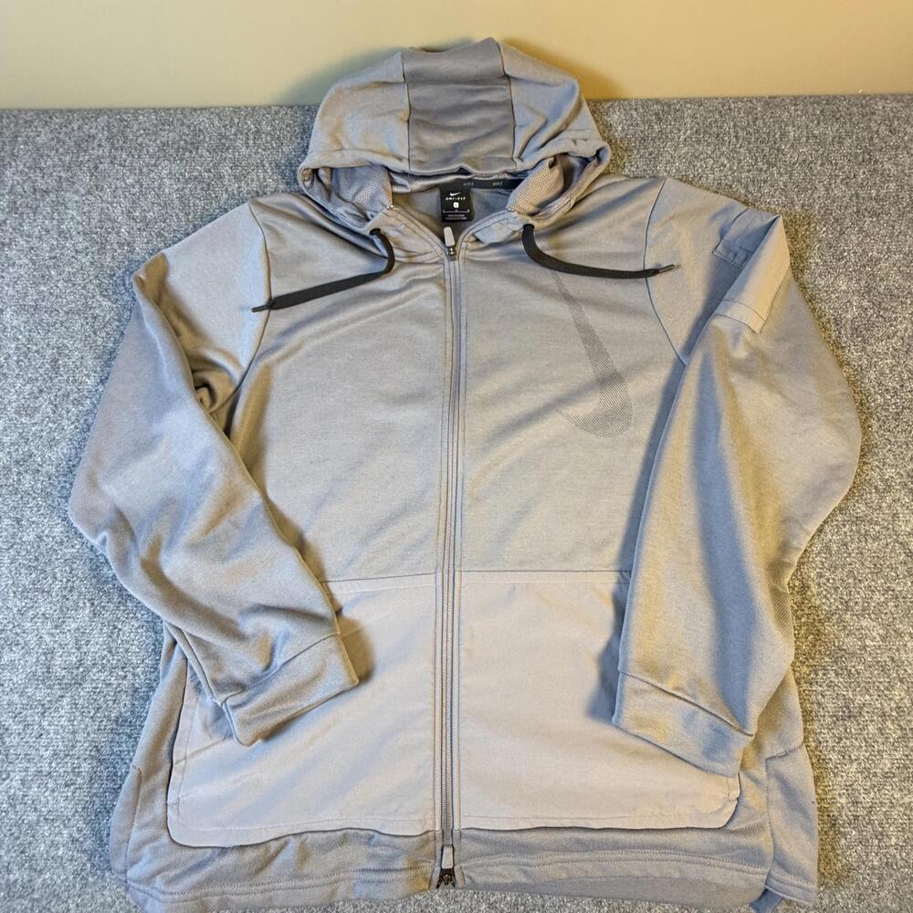 Nike Dri-FIT Mens Full Zip Hoodie Jacket Gray Activewear Large 879